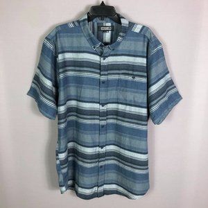 Ezekiel Mens Woven Blue Striped Short Sleeve Button Down Shirt Size XXL